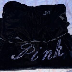 PINK Victoria's Secret Black Velour Rhinestone Tracksuit